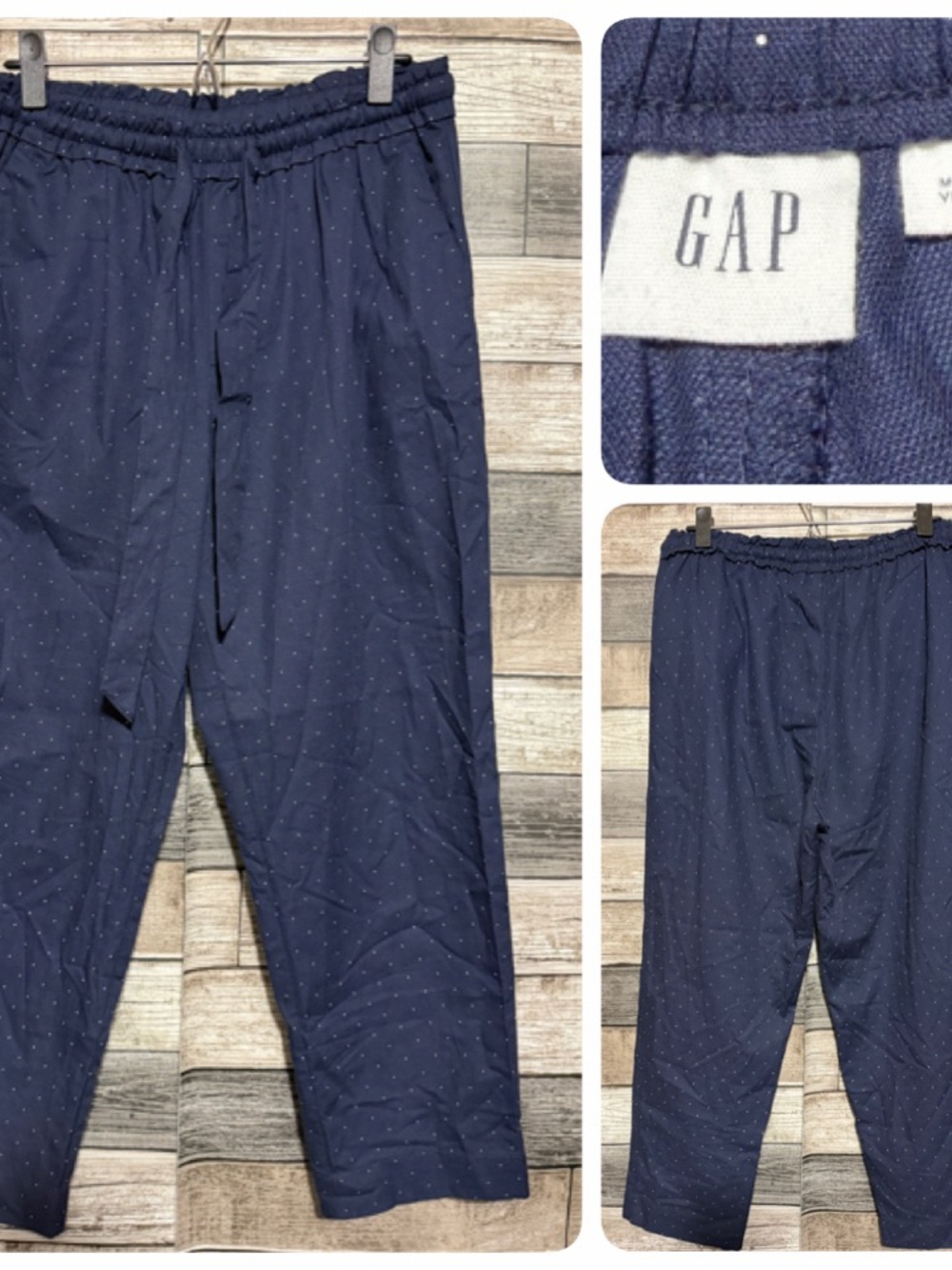 Gap Polka Dot Pull On Pants Women’s M Navy Blue Straight Crop (Inseam 23.5)